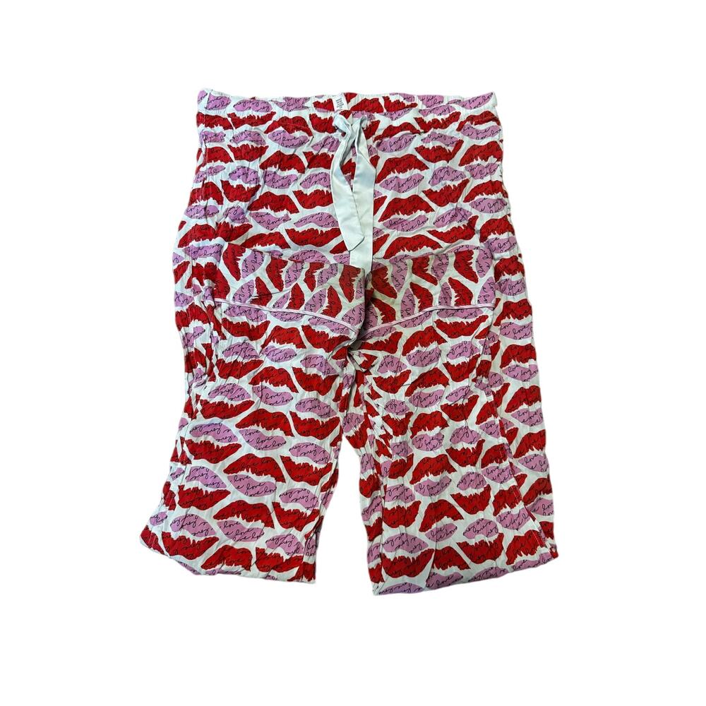 Victoria Secret White Soft Cotton with Pink Red Lips Pajama Pants Size LG